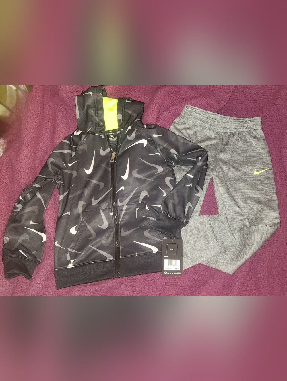 NEW Boys 2pc Swoosh Allover Print Zip Hooded Jacket & Joggers Sweatsuit (Size 6)